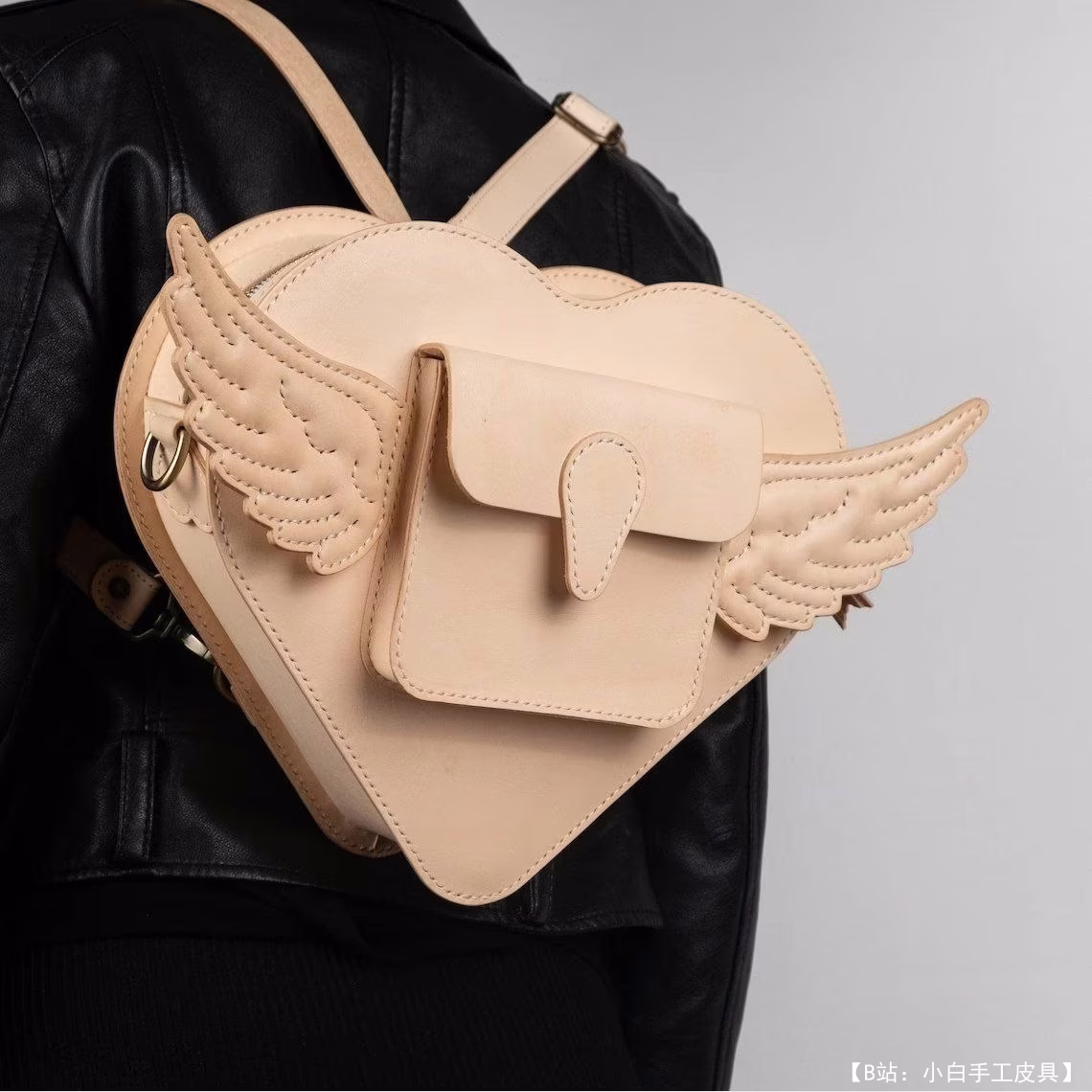 MDSleatherCo 女士免费心形翅膀背包版型 - 4