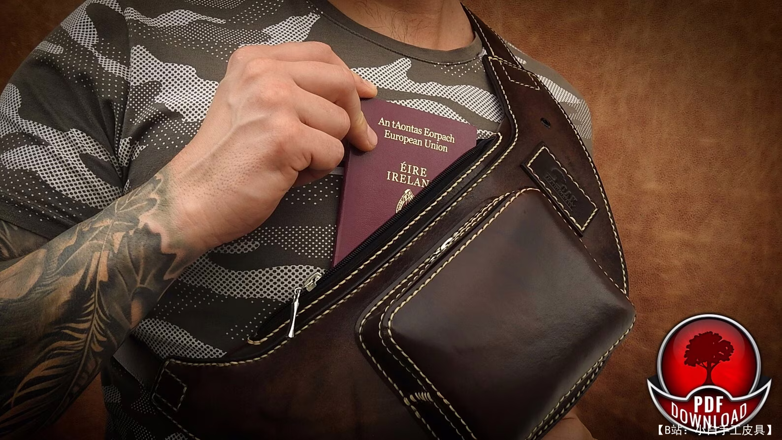 Oak Leathercraft 制作的免费皮革香蕉胸包版型 - 2