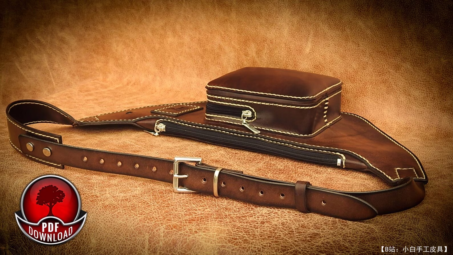 Oak Leathercraft 制作的免费皮革香蕉胸包版型 - 4