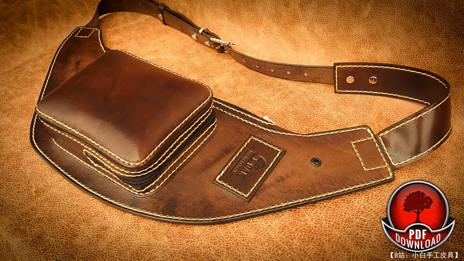 Oak Leathercraft 制作的免费皮革香蕉胸包版型 - 5