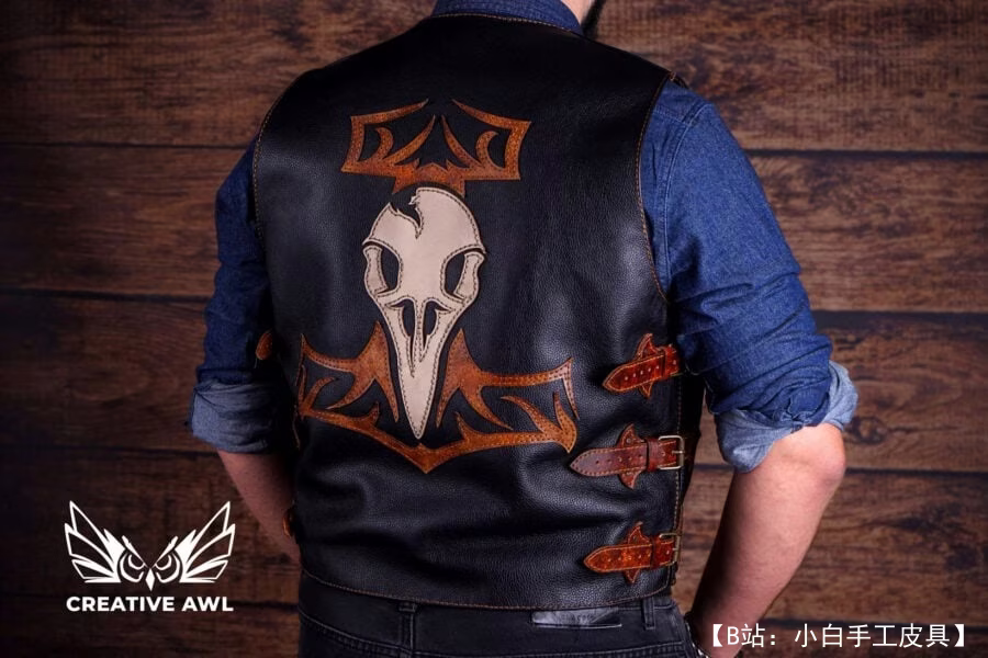 创意 Awl 提供的免费 Mo“雷神”周期皮革背心版型 - 3