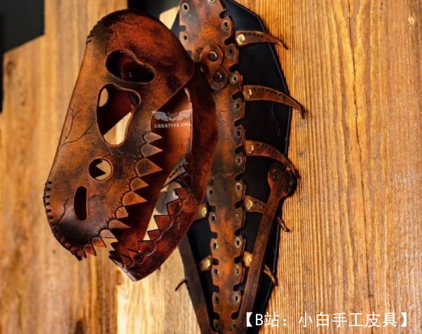 创意锥子免费霸王龙恐龙头皮革头骨版型 - 1